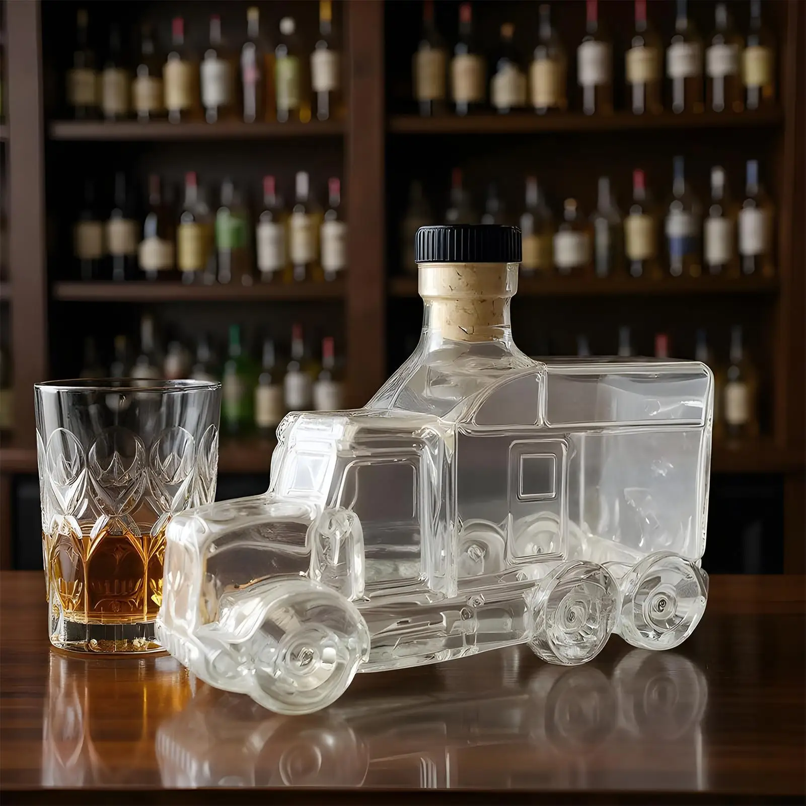 Wine Beer Truck - ขวดเหล้าทรงแก้วรถยนต์ 375 มล. พร้อมจุกปิดที่มีดีไซน์น่าสนใจ สำหรับเหล้า ไวน์