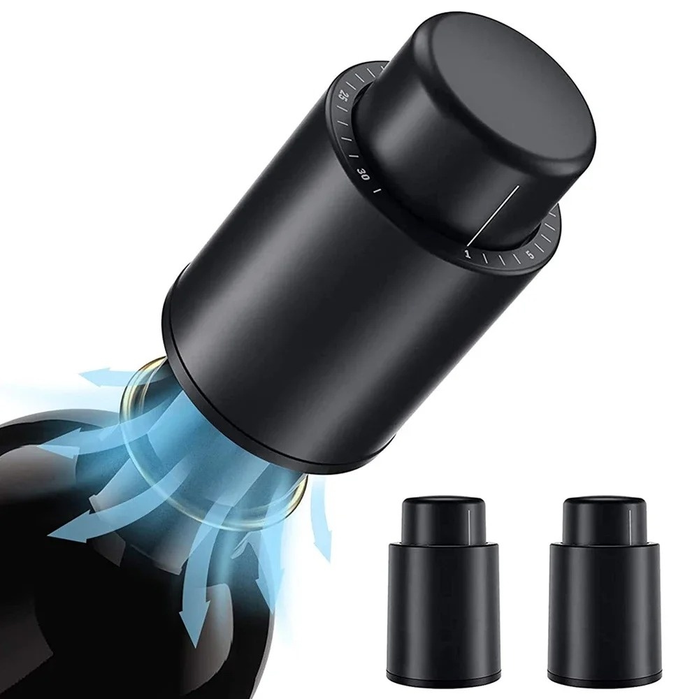 Wine Stopper Vacuum - จุกปิดขวดไวน์แบบสุญญากาศชนิดกด ปิดผนึกแน่นสนิท ใช้ซ้ำได้ ป้องกันการรั่วซึม พกพาสะดวก สำหรับเก็บรักษาไวน์