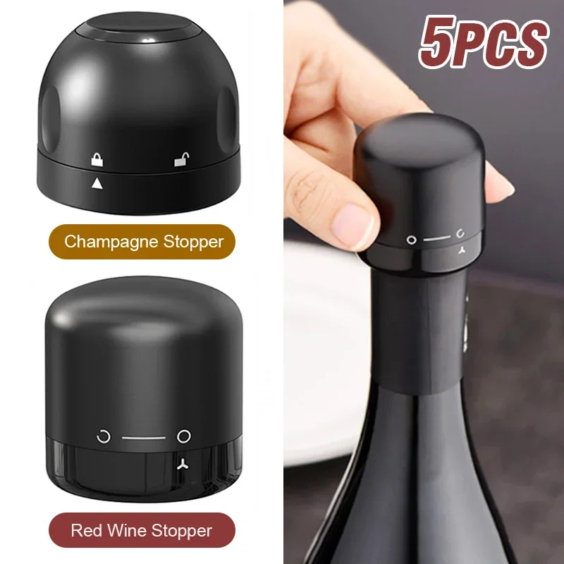 Wine Stopper Vacuum - 1/5 ชิ้น จุกปิดขวดไวน์แบบสุญญากาศ จุกปิดขวดแชมเปญ ป้องกันการรั่วซึม และฝาขวดแบบรักษาความสด