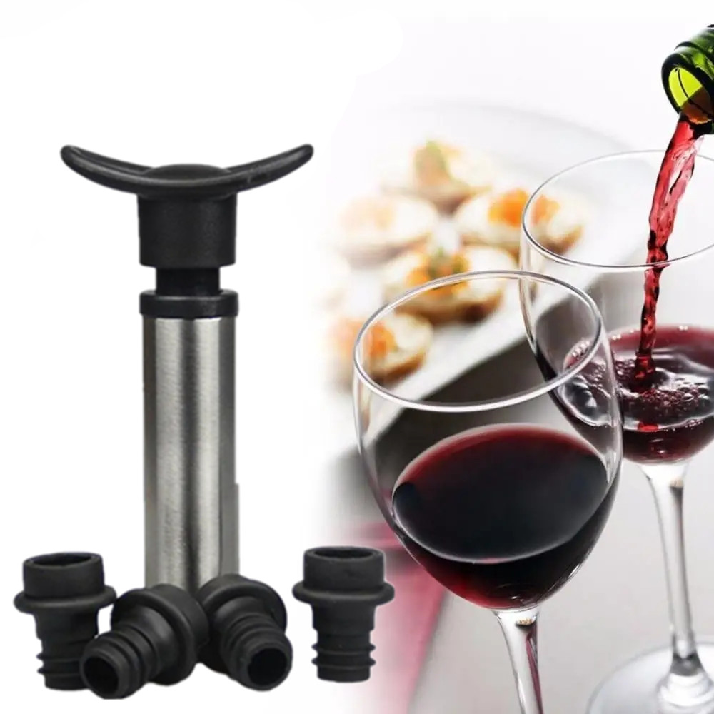 Wine Stopper Vacuum - จุกไวน์พร้อมปั๊มไวน์สูญญากาศเครื่องอัดลมไวน์จุกยางสีดำสำหรับเครื่องอัดลมขวดเครื่องดื่มฝาซิลิโคน