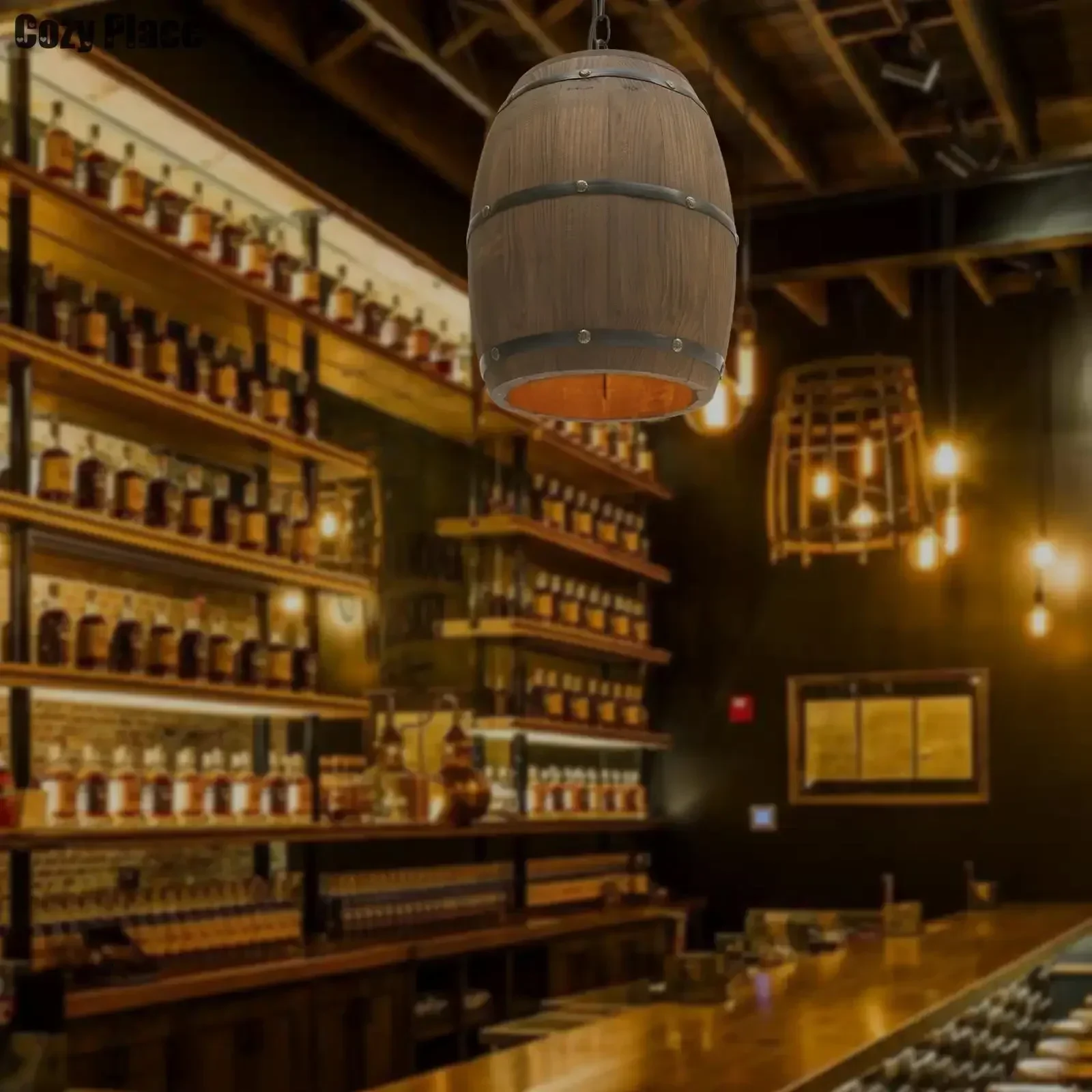 Wine & Beer Guayaquil - โคมไฟสไตล์ Rustic วินเทจ โคมไฟระย้าไม้ โคมไฟแขวนรูปถังไวน์ ของตกแต่งบ้าน